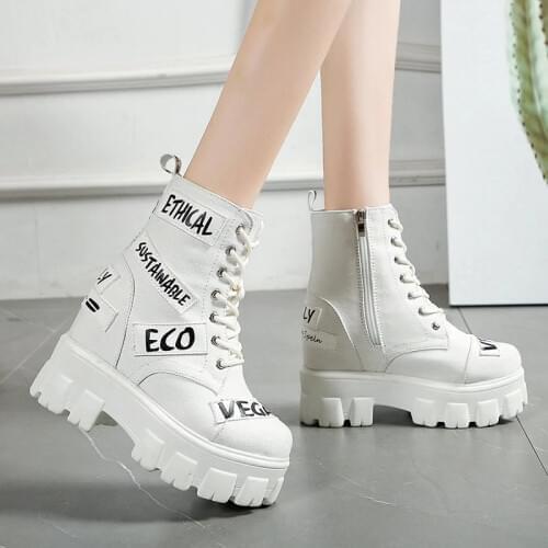 2020 Winter Women Thick Sole Ankle Boots Fashion Luxury Platform Boots Womens 9cm High Heels Wedge Boots Shoes Woman Sneakers