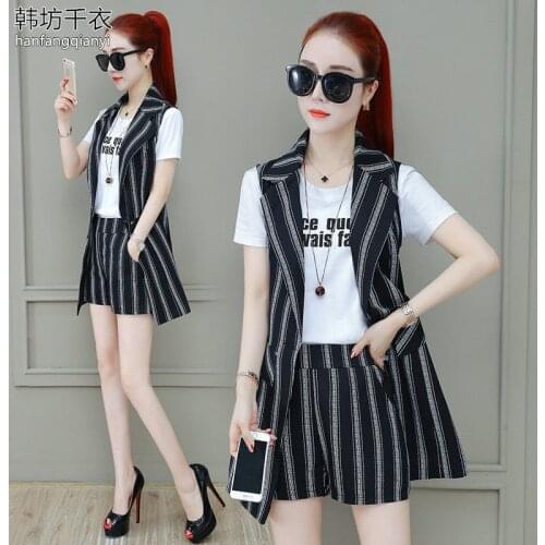 Womens Blazer Office Suit 2021 Summer New Korean Fashion Waistcoat Slim Foreign Style With Casual Shorts And Top Two Piece Sets