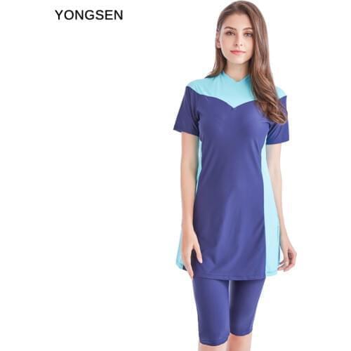 YONGSEN Women Plus Size Modest Muslim Swimwear Short-sleeved Burkinis Hijab Muslimah Islamic Swimsuit Sport Clothing