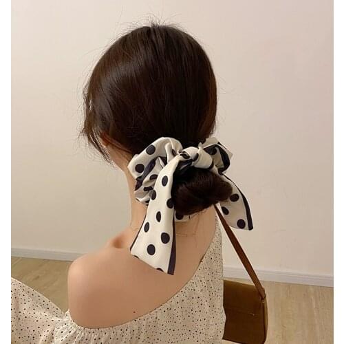 Polka dot girl small fragrance temperament ribbon large intestine hair ring hair accessories ins elegant head rope rubber band