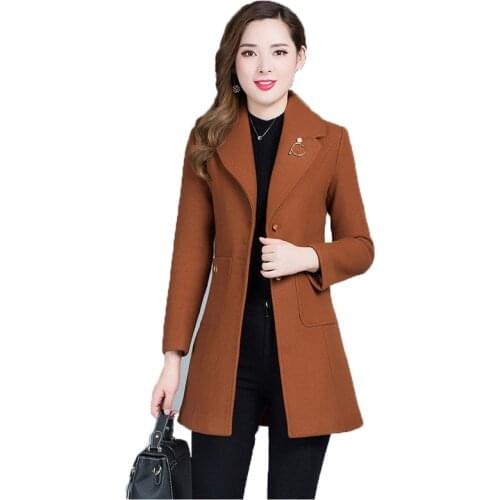 Winter mom woolen women Red caramel 4XL plus size slim tops 2019 korean new long sleeve lapel fashion blends coat feminina LR647