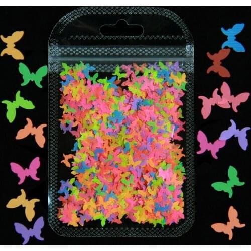 1 Bag Fluorescence Butterfly Nail Glitter Sequins 3D Colorful Flakes Decorations Gel Polish Manicure DIY Nail Art Accessories