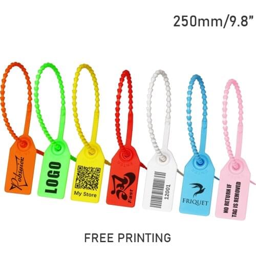 100 Custom Print Hang Tags Beaded Plastic Cable Zip Ties Garment Clothing Shoe Bag Security Brand Logo Tag Label Seal 250mm/9.8"