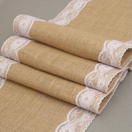 2.75mx30cm 4 colors Lace Vintage Natural Burlap Jute Hessian Table Runner Cloth Wedding Party Decor Lace Burlap Table Runner