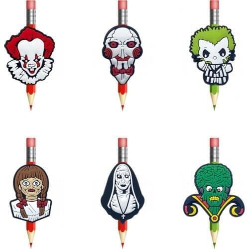8PCS Horror Movie Straw Toppers Autumn PVC Pencil Cap Cover Pen Stands School Case Student Stationery Straw Stethoscope Boy Girl