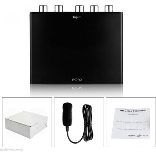 US/EU Plug 1080P HDMI to RCA RGB Component YPbPr Video +R/L Audio Box Adapter HD TV HDTV Video 2 Channel LPCM 165MHz Converter