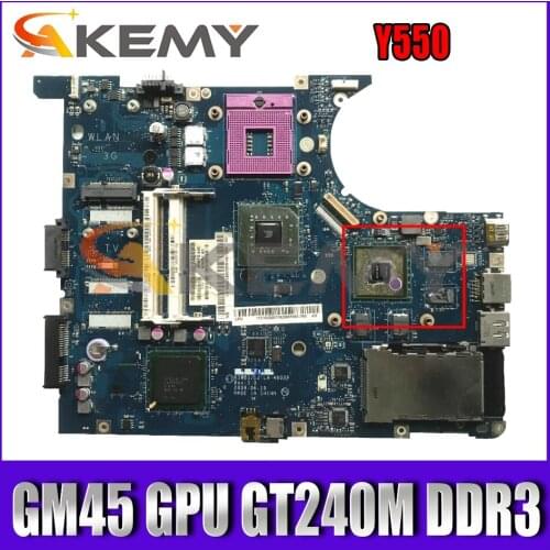 Akemy For Lenovo Y550 Laptop Motherboard KIWB1/B2 LA-4602P PGA478 GM45 GPU GT240M DDR3 100% Test Work Free CPU