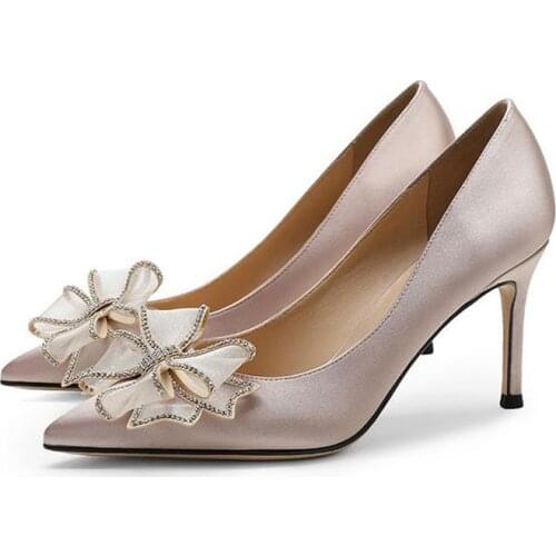2021 New Fashion Bow Diamond Satin Sexy Wedding Shoes Bridesmaid for Female 41 42 43