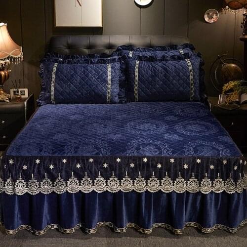 Velvet Warm Soft Flat Bed Sheet European Thicken Quilted Bed Skirt Plush Luxury Padded Bed Skirt Queen King Lace BedSpread