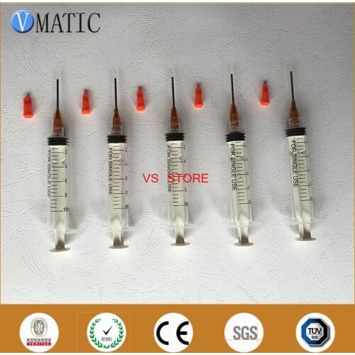 Free Shipping 5 Sets 15G 1'' Inch Length Glue Liquid Dispensing Needles + 10cc/ml Dispenser Syringe With Syringe Stopper