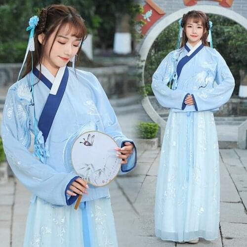 Free shipping Chinese style heavy industry Embroidery Flower crane fairy made Ru skirt suit