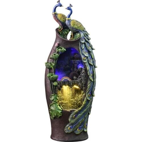 TT Large Chinese Style Water Fountain Peacock Decoration Lucky Living Room Humidifier Home Decoration