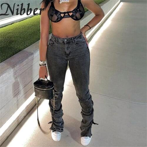 Nibber Autumn New Korean Fashion Irregularity Folds Pencil Pants Women Y2K High Waist Zipper Jeans Vintage Clothes Streetwear