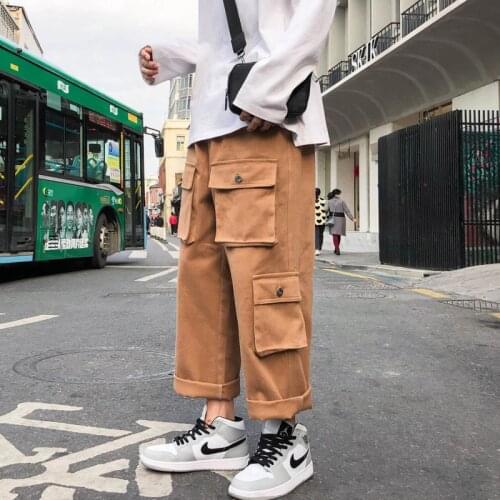 Spring And Autumn Straight Pants Mens Korean Fashion Loose Large Pocket Casual Pants Men Harajuku Streetwear Wide Leg Pants Men