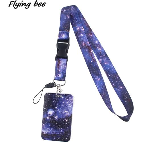 Flyingbee X1396 Beautiful Starry Sky Fashion Lanyards ID Badge Holder Bus Pass Case Cover Slip Bank Credit Card Holder Strap