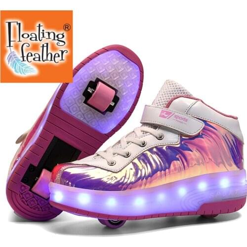 Children Two Wheels Luminous Glowing Sneakers Black Red Pink Led Light Roller Skate Shoes Kids Led Shoes Boys Girls USB Charging