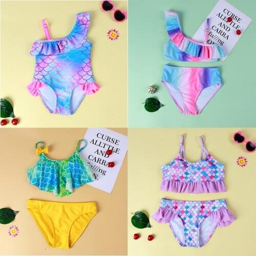 3-8 Years Kids Swimwear One-piece Swimsuit 2021 New Girls Gradient Bikini Set Children Ruffle Bathing Suit Two-Piece Beachwear