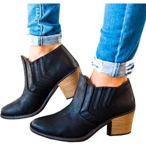 Hot Autumn Winter Women Boots Solid European Ladies Shoes Boots Pu Leather Ankle Boots With Thick Size 35-43