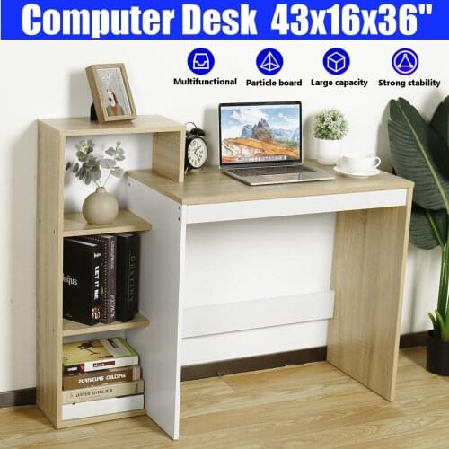 110cm Computer Laptop Room Desk Study Work Dressing Table Workstation With 4 Layer Shelf Storage Modern Home Office Furniture