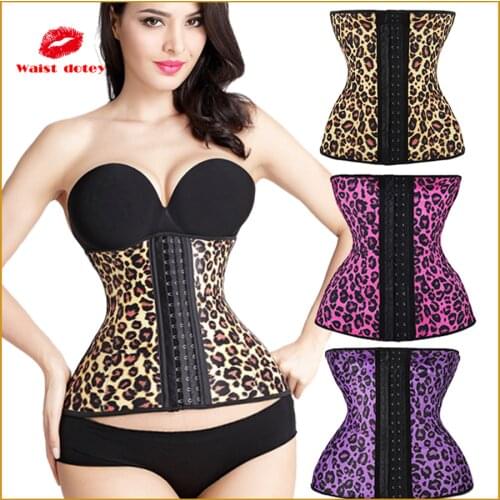 Sexy leopard print Shapewear Latex Waist Trainer Women Extra Strong Workout Cincher Trimmer Faja 9 Steel Bone Modeling Strap