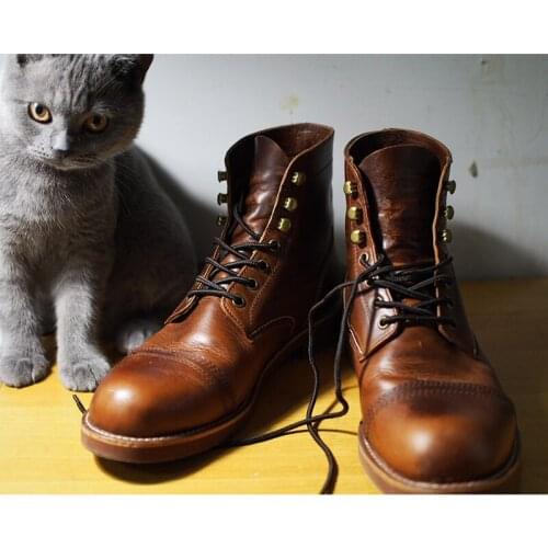 New style Motorcycle Men Boots Fashion Hot Cow leather Vintage Cargo Boots Ankle Shoes Flat heel