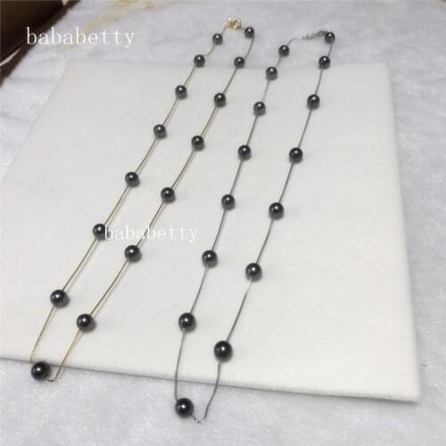 New Natural FreshwaterAAA black 5-6MM Nearly circular Pearl 925 Sterling Silver Necklace