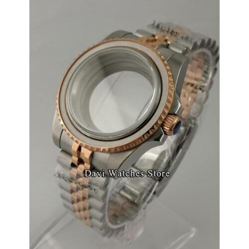 New 40mm Transparent Back Rose Gold Watch Case For NH35 NH35A NH36 Movemnet Sapphire Glass Jubliee Bracelet Case
