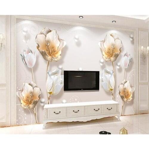 Beibehang 3D wallpaper relief new Chinese style tulip jewelry three-dimensional wall decorative painting 3d wallpaper