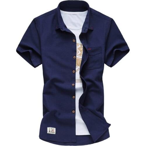 2021 solid color summer dress solid color mens embroidery all-match large size short-sleeved shirt tile map