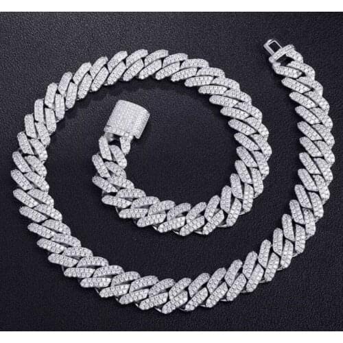 Sterling Silver Cuban Necklace Full Diamond 925 Luxury Fashion Jewelry In Europe And The United States Burst Style Rap Hip-Hop