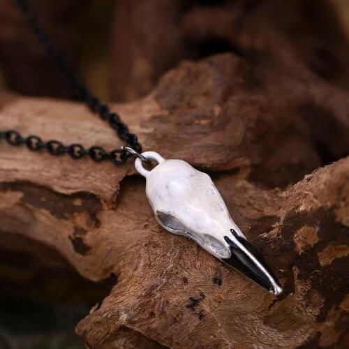 3D Raven Skull Pendant Necklace 2021 Trendy Resin Replica Raven Crow Gothic Gift Goth Skull Jewelry Bohemia Vintage