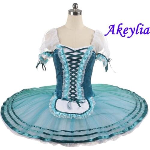 Giselle Professional Pancake Platter Tutu Custom Coppelia Classical for Girls Ballet Costumes Maid Peacock blue 11 layers