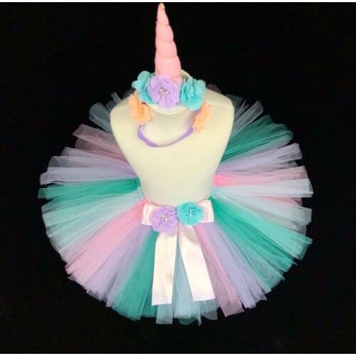 Baby Girls Pastel Tutu Skirts Kids Ballet Tutus Tulle Pettiskirts with Flower Bow Unicorn Hairbow Children Party Costume Skirts