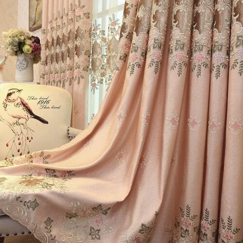 Simple Jacquard Fabric Love Embroidery Blackout Curtain European Tulle Curtains Bedroom Living Room Bay Window Home Decor M038-4