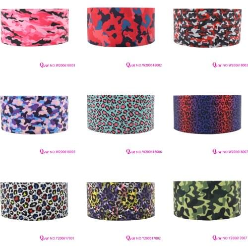Q&N Ribbon 16mm~75mm Colorful Camouflage Printed Grosgrain Ribbon DIY Material Couture Accessories Free Shipping