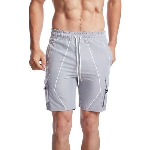 Summer fitness shorts mens leisure sports mens shorts multi zipper pocket leg length reflective shorts mens Capris