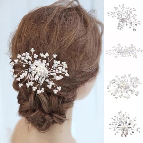 Silver Color Pearl Hairpin Crystal Wedding Hair Combs Hair Accessories for Bridal Flower Headpiece Women Bride Hair ornaments