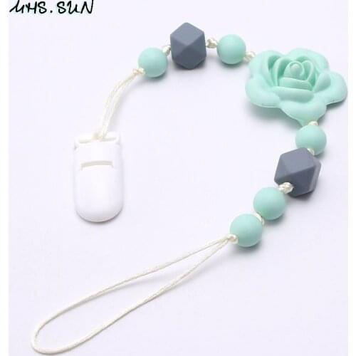 MHS.SUN 1PC Food Grade Flower Beads Silicone Pacifier Chain Chewable Teething Dummy Clip Baby Girl Teether Beads Necklace Toy
