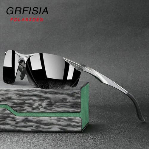 GRFISIA Classic Polarized Sunglasses Men Aluminium Magnesiu Spring Hinge Sun Glasses 100% UV400 Protection Goggles Male XIE1