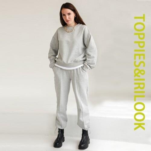 Toppies 2021 Women Sweatshirts Two Piece Set Female Tracksuits Harajuku Hoodies Pullovers Sweatpants