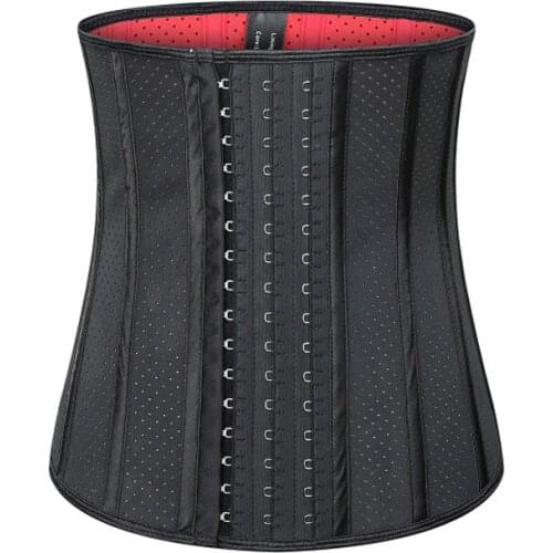 Shinning Latex Waist Trainer Spiral Steel Boned Black Waist Slimming Cincher 3 Hooks Eyes Breathable Corset Underwear Corselet