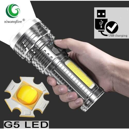 Led Flashlight Torch Light G5 COB Powerful Usb Rechargeable Flashlight Outdoor Camping Tactical Flashlight Power Display
