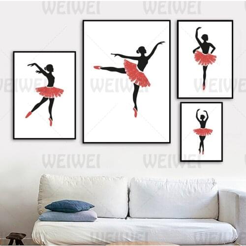 Dancer Home Decoration Painting Figure Body Line Living Room Wall Canvas Poster Dance Room Modern Prints Pink Skirt and Shoes