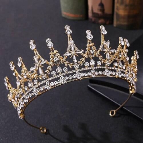 Gold/Silver Color Rhinestone Tiaras and Crowns Headbands for Women Wedding Hair Accessories Baroque Crown for Girls FORSEVEN