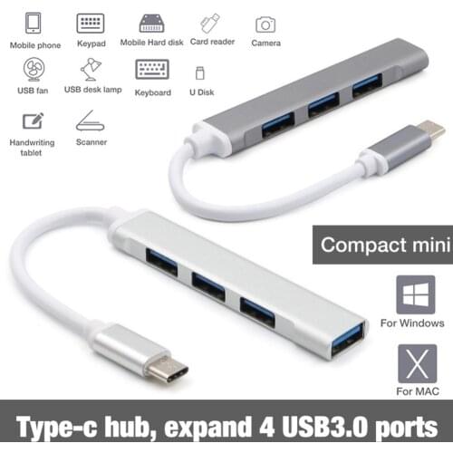 USB C Hub USB Type C To 4 Ports USB 3.0 Hub Adapter Slim Data USB Hub Compatible For MacBook Pro