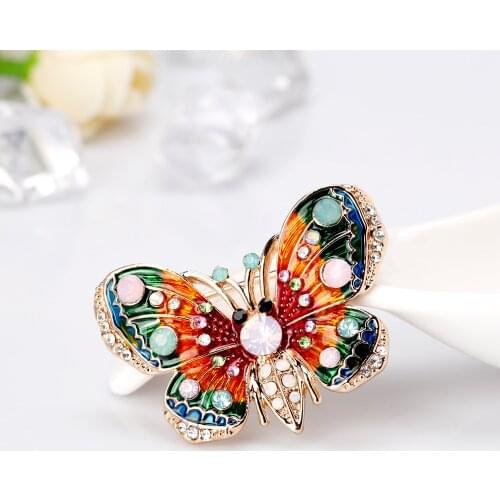Vintage Fashion Crystal Enamel Butterfly Brooches for Women Rhinestone Animals Corsage Pins Jewelry Accessories