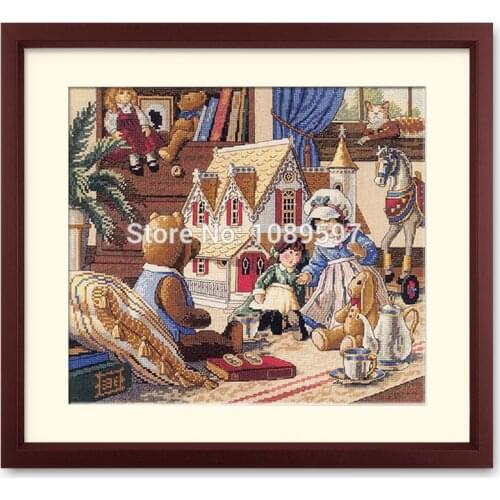 Fishxx Cross Stitch,A1551 cartoon [baby pet]bear dog castle,cotton,14CT,Need to embroidery