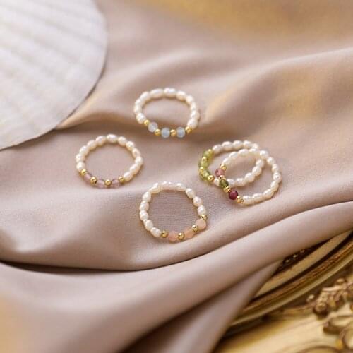 High Quality Natural Freshwater Pearl Multi-Beaded Ring Finger Jewelry Continuous Circle Minimalist Rings Party Jewelry Gifts