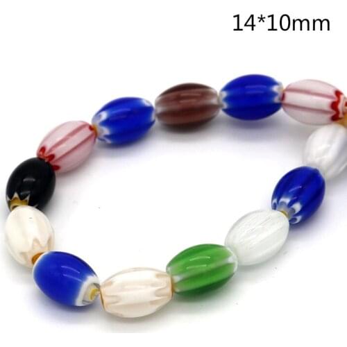 Hot Coloful Millefiori Jewelry Beads 10x14mm 25pcs/lot Oval Shape Lampwork Rice Bead for DIY Jewelry Pendant Making Accessories