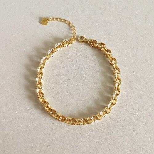 Silvology 925 Sterling Silver Printed Cross Chain Bracelets French Style Thick Flower Bracelets for Women Minimalist 18K Jewelry